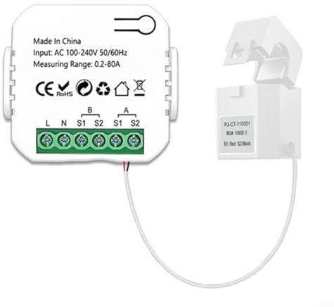 DAZZLEEX Le Compteur d'énergie WiFi pour Tuya pour Smart Life Mesure Le Compteur électrique à Canal bidirectionnel de Puissance consommée avec transformateur CT (1CT)