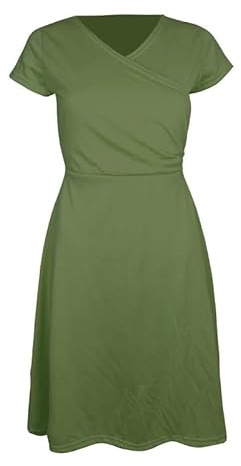 Zeagoo Fritidsklänningar, sommarklänningar, enfärgade, miniklänningar, eleganta t-shirtklänningar, eleganta A-linjeklänningar, V-ringade, kortärmade klänningar, ledig, XS-XXL, Grön, XS