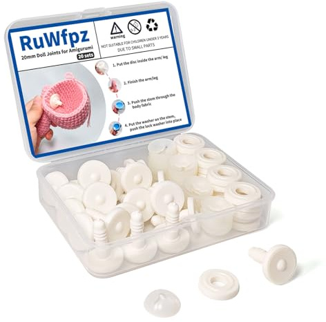 RuWfpz Doll Toy Safety Joints for Teddy Bear Crochet 20mm 20 Sets White | Add More Flexibility, Plastic Plush Toy Making Joint with Labeled Box, Movable Connection Crafts Joints for Arm Leg Neck