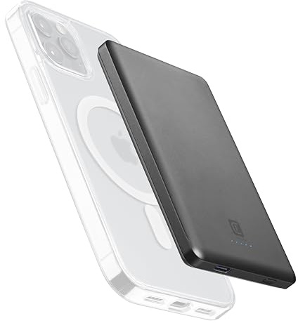 Cellularline - Power Bank MAG LITE 5000 - Caricabatterie portatile Wireless da 5000mAh - Tecnologia Mag Safe - Carica wireless 7.5W - Grigio