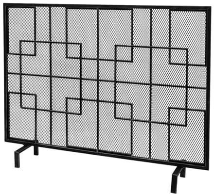 GTPBAO Funkenschutzgitter Schwarzer Kaminschutz, Flach, 100×77cm, Funkenschutz Im Landhausstil mit Stützfüßen, Holzofen/Kohlefeuer
