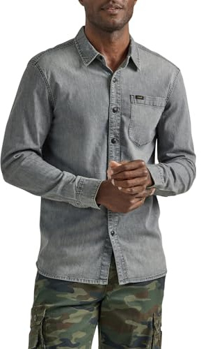 Lee Men's Extreme Motion All Purpose Long Sleeve Worker Shirt, Gray Denim, 42/44