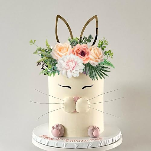 DRWATE Easter Cake Topper Flower Cake Decorations Bunny Ears Cake Topper for Easter Festival Birthday Party Baby Shower Supplies (Style 1)