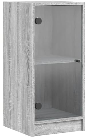 vidaXL Side Cabinet with Glass Doors, Sideboard for Hallway Living Room, Cupboard Home Organiser Storage Cabinet, Modern Style, Grey Sonoma