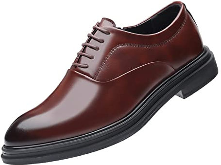 FGUUTYM Klein Herren Schuhe Sommer Low Heel Spitzschuh Lace Up Solid Color Casual Business British Zehenring Herren Schuhe (Brown, 44)