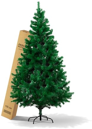 TIBBERS Árbol de Navidad Artificial, Altura de 150 cm, Estructura Desmontable, Ramas Abatibles, Soporte Metálico Plegable, TBS038