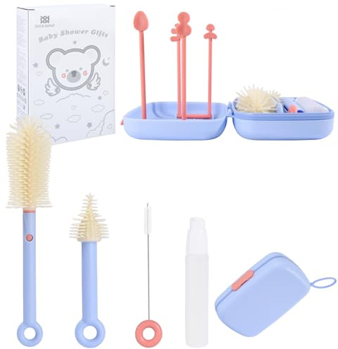 Bebamour Baby Bottle Brush Set 7 in 1 Portable Cleaning Kit, Purple