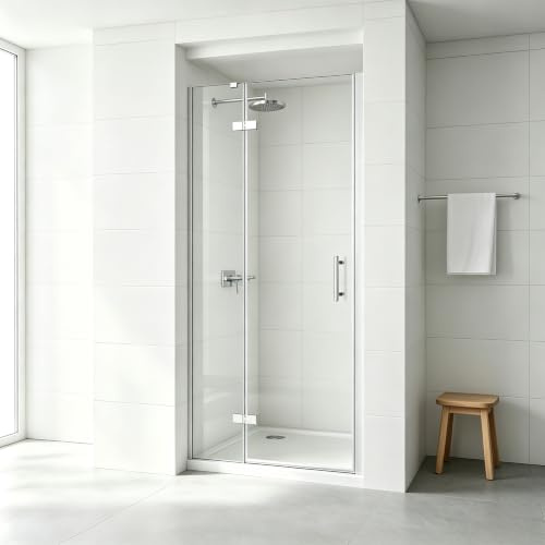 DOOLEEWEE Duschtür 80x193cm| Duschabtrennung mit halbfestem Scharnier | Duschwand aus ESG-Temperglas mit Nanobeschichtung
