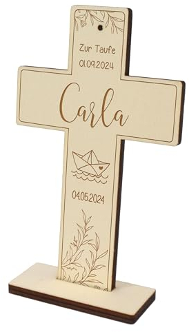 Feenstaub Taufe Kreuz, personalisiertes Holzkreuz zur heiligen Taufe, Taufkreuze mit Namen, graviertes Kreuz aus Pappelsperrholz, Kinderkreuz Taufsymbol, Taufandenken, Taufgeschenke Symbol