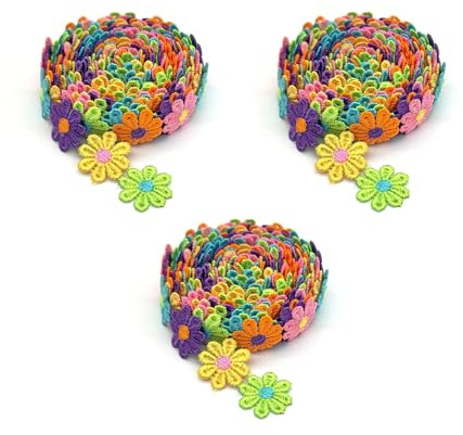 DHWEKU 3 Yard 25mm Blumen Spitzenband Spitzenborte Stickerei Dekoband Zierband Borten Bänder Blumenband Gänseblümchen Dekoband Spitzen Spitzenborte Für Hochzeit Deko Handwerk Nähen Deko (Mehrfarbig)