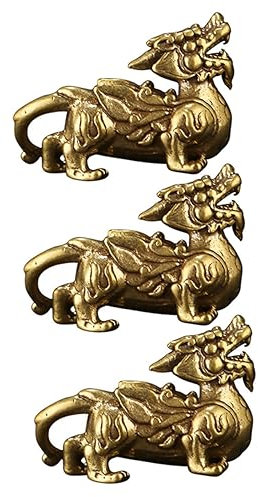 VILLFUL 3pcs Brass Pi Yao Car Ornament for Decor Feng Shui Key Figurines for Luck and Prosperity Elegant Desktop Accessories