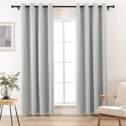 L.Z.E Vorhänge Verdunkelung Hellgrau, Silbergrau Abdunkelnde Gardinen Vorhang mit Ösen, 100% Verdunkelnde Gardinenschal für Schlafzimmer und Wohnzimmer, 225 cm Lang, 2er Set Leinenoptik Blickdicht