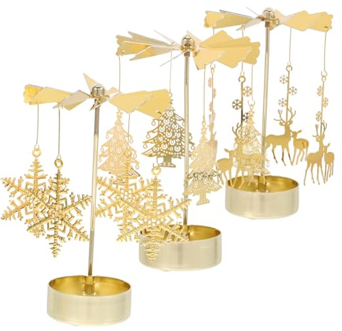 MAGICLULU 3pcs Rotating Candle Holder Gilded Wheel Metal Rotating Windmill Ornament for Wedding Decor Christmas Candlestick Ornaments