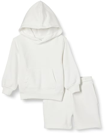 Amazon Essentials Conjunto de sudadera con capucha y pantalones cortos para niño, blanco, 5-6 años