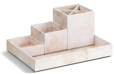 BIGSO LENA - Organizer da scrivania per penne, graffette, appunti adesivi, ecc. - Scatola di smistamento con 4 scomparti, sistema di organizzazione in fibra e carta, beige