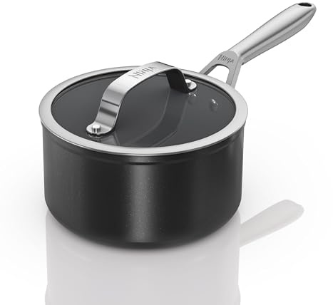 Ninja ZEROSTICK Ceramic Pro 18 cm Saucepan with Glass Lid, Scratch Resistant, Made PTFE-Free, All Hob Compatible, Black, CW30218UK