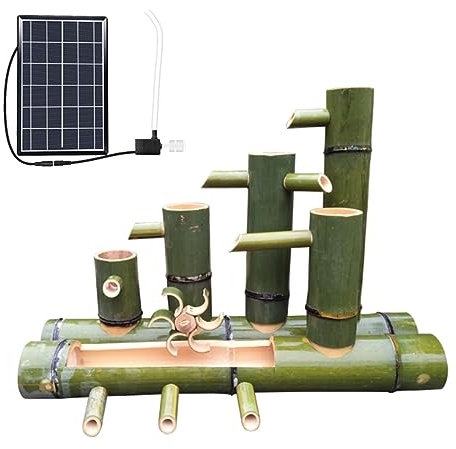 GLJTUO Kit De Fuente De Bambú Solar con Bomba, Kit De Estanque para Patio Trasero, Panel Solar De 6 W Y Filtro De Agua Y Tubo De Agua De 2 M, Decoración De Jardín Zen De BR,