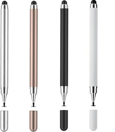 AFCJLTO 4 Piezas Lápiz Táctil Universal,Lápiz para tabletas Compatible con Todas Las tabletas con Pantalla táctil Android, Smartphones, Punta de precisión 2 en 1 y Punta de Silicona,4 colores