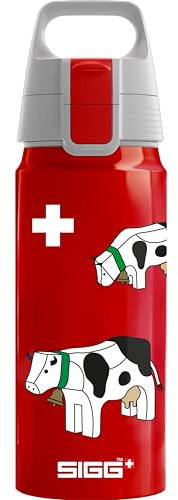 SIGG - Gourde Enfant En Aluminium - WMB ONE Swiss Cows - Pour l'École et le Sport - Convient Aux Boissons Gazeuses - Étanche & Légère - Sans BPA - Swiss Red - 0,6L