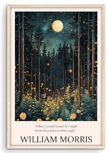 Eastern Print Night Forest Wall Art, William Morris Poster Quote, Fern Large Artwork For Living Room, Botanical Artwork For Bedroom, Fireflies Nature Poster And Print, Serene Wall Art, Unframed 12x18
