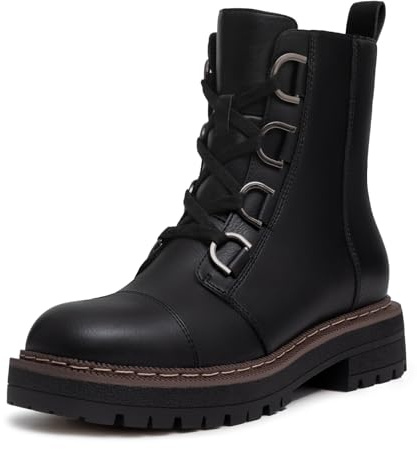 Athlefit Women's Black Combat Ankle Boots Platform Chunky Low Heel Boots Fashion Lug Sole Lace Up Booties Size 8