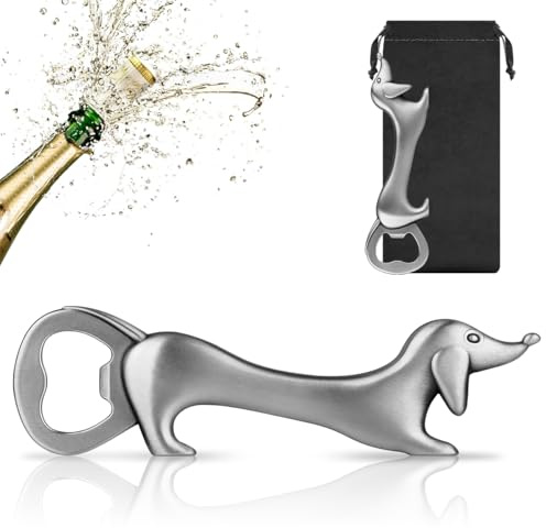 LKKCHER Niedlich Dackel Geschenke, Lustig Dackel Flaschenöffner, Dackel öffner Deko Dackel, Geburtstagsgeschenk Weihnachten Valentinstag Dackel Geschenke für Männer Frauen Dackel Fans, Silber