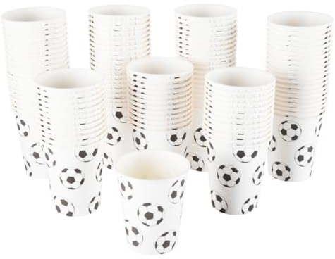 CEILIWEN Confezione da 100 bicchieri di carta da 250 ml, per bevande calde e fredde, per feste di compleanno, eventi sportivi e celebrazioni a tema calcio, 100 pezzi