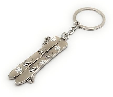 H-Customs Ski Paar Stock Eis Symbol Schlüsselanhänger Anhänger aus Metall Silber