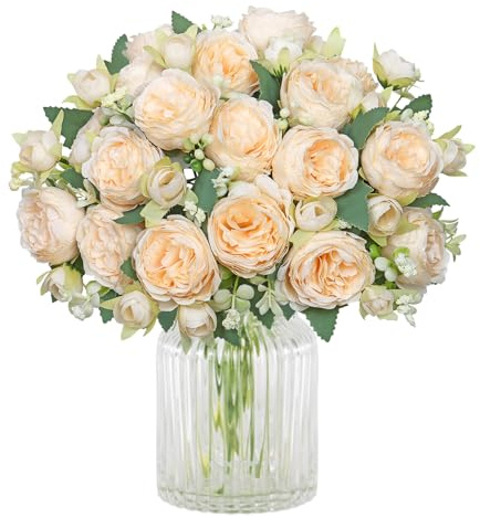 SOMYHING Bouquet di peonia artificiali, finte, in seta, per feste di nozze, centrotavola, decorazione per la casa (champagne), 2 mazzi