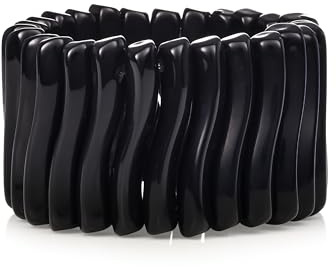 ZAVANA Large Handmade Black Resin Stretch Bracelet for Women, Boho Chic Statement Jewellery, Chunky Black Bangle Bracelet for Women, Unique Gift