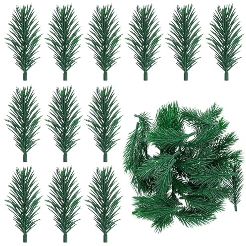 50PCS Rami di Abete Artificiali, 6CM Rami di Pino Artificiali, Rami di Abete Decorativi, rami di pino artificiale, Verde Rami di Pino Finti, per Decorazione del Giardino, Decorazioni Natalizie