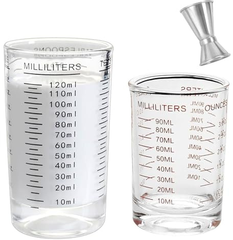 3 Stück Messbecher Glas - Messbecher Cocktail, 90ml und 120ml Measuring cup Klein, Espresso Shotgläser, Cocktail Zubehör für Kaffee Bar Party, Tequila, Fügen Sie Einen Measuring Cup Hinzu(Eisen)