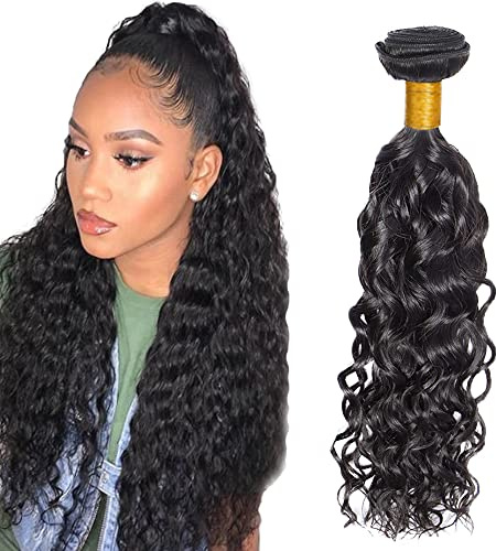 Zeslaerr 24 Inch Unprocessed Water Wave Menschliches Haar Extensions Double Weft 1B Natural Black Human Hair Bundle Soft and Silky Remy Hair Extension Minimal Tangle For Women
