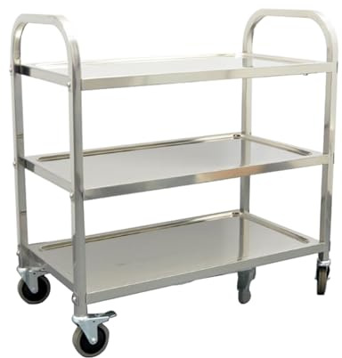 Carro de cocina multifuncional de acero inoxidable de 3 niveles con ruedas para servir rodar y almacenar, perfecto para el hogar, cocina, sala de estar y restaurante (950 x 500 x 950 cm)