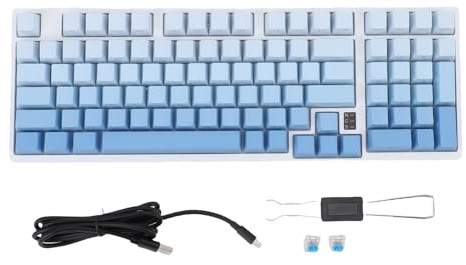 Zunate Teclado Mecánico Inalámbrico, Teclado para Juegos RGB Intercambiable en Caliente con Cable Bluetooth 2.4G con 15 Efectos de Iluminación, para Victorias, para iOS, para Juegos de PC (Azul y