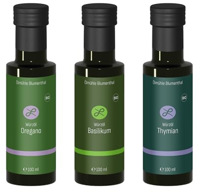 Landeria Bio Würzöl Geschenkset Mediterran, Bioland, 3 × 100 ml | Oregano, Basilikum & Thymian | Für Pizza, Pasta, Gemüse & Salate | Vegan