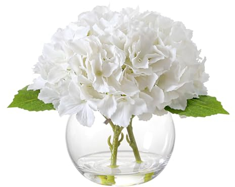 Wenhuidr Ortensia artificiale bianca con acqua finta in vaso