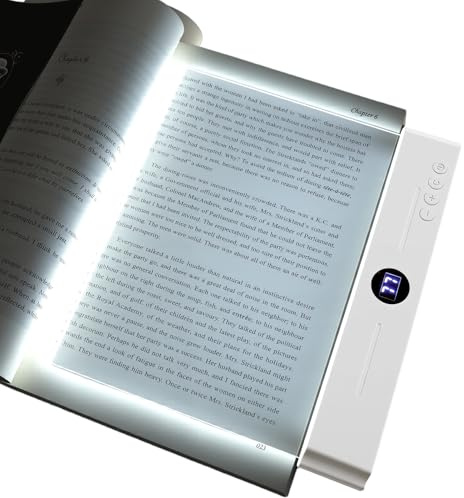 Tragbare Leselampe Buch, Dimmbar Flaches Buchlicht für Lesen Nacht, Weiß | Ganzseitige Beleuchtung, 3 einstellbare Farben und Timer, Smart Memory, Acrylplatte mit Kratzfestigkeit und Langlebigkeit