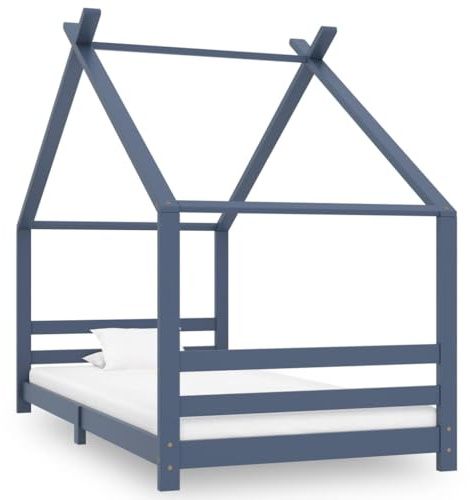 HPUYRFG Treehouse Style Bed Frame Solid Pine Wood 90x200 cm with Sturdy Slats for Mattress Support, Grey Kids Bed Frame for Reading Nook and Playhouse, Durable Construction