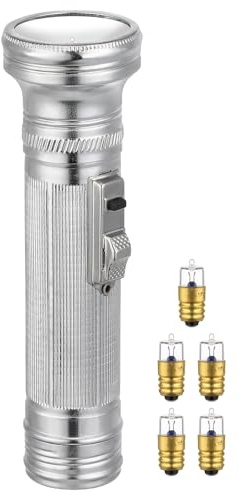 Toddmomy Lampe Torche Vintage en Métal Argenté Portable Ampoules, Lampe de Poche Rétro pour Camping et Activités en Extérieur, Éclairage Puissant et Pratique
