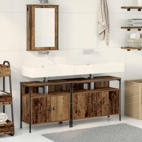 Ezbryzmatic Modern Bathroom Furniture Set, 3 Pieces, Walnut, Chipboard Including Mirrors and Shelves, Waterproof for Stylish Bathrooms with Lighting Lighting for Including Acrylic Bathtub