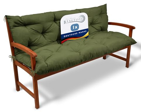 Beautissu Bankauflage Sitzkissen & Rückenkissen für Gartenbank Gartenmöbel | 120x50x50cm Olivgrün Outdoor Polsterauflage Gartenbankauflage für Bankkissen Sitzauflage Hollywoodschaukel 3-Sitzer Flair BR