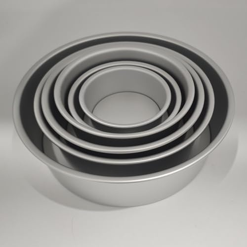 Neikafan 6 Piezas Moldes Reposteria Aluminio Anodizado 10/13/15/18/20/25 cm | Redondo Molde para Pastel con Base Extraíble, Molde Bizcocho Alu Anodizado para Capas de Tarta, Argento
