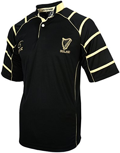 Irland Rugby-Shirt, Irische Harfe, atmungsaktiv, Schwarz, Schwarz, XL