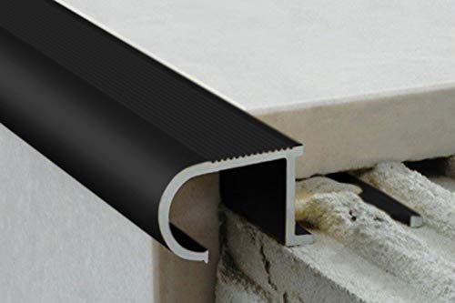 2 METRI ALLUMINIO S-forma Listello profilo Piastrelle Protezione Bordi 10mm, A81 - Nero
