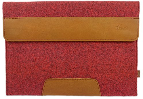 Venetto sleeve for 15.7-17.3 Inch Laptop Ultrabook Protective Case for 17.3 Notebook with Leather Applications Felt Bag for Acer Aspire, Asus, HP, MSI, Lenovo (red melange)