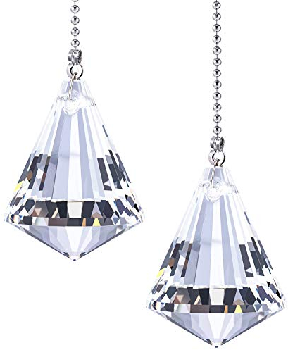 Jovitec 2 Pcs Ceiling Fan Pull Chains Crystal Decorative Pull Chain Extension for Ceiling Light Fan Toilet Bathroom Light 1 Meter Long Each