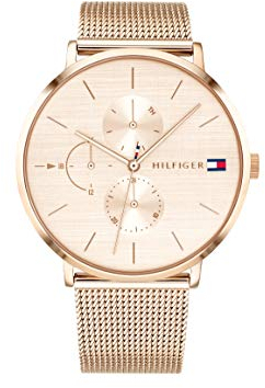 Tommy Hilfiger Multi Zifferblatt Quarz Uhr für Damen mit Roségoldfarbenes Edelstahl-Mesh-Gliederarmband - 1781944