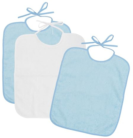 Ti TIN, Lot de 3 Bavoirs Imperméables, 33x36 cm | 90% Coton - 10% Polyester - Bavoirs pour Bébés de plus de 1 an - Boucle, Ruban de Fermeture - Sans Plastique - Couleur unie (Blanc et Bleu) - 320gr/m²