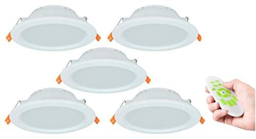 LEDUX Tunable-White LED Einbaustrahler CCT 3000-6000K, Dimmbar + Farbtemperatur einstellbar, Warm + Neutral + Kaltweiß, IP44 Schutzklasse, 2.4G Funk (5er Set mit Fernbedienung, 9W)